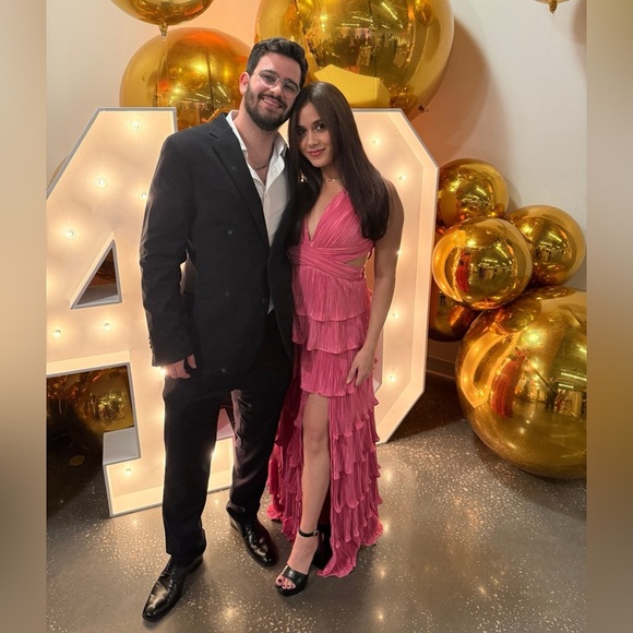 Lulus Pink Satin Pleated Tiered Lace Up Maxi Dress Size XS Formal Glam Prom - Picture 4 of 9